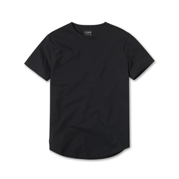 Cuts Clothing Men's Curve Hem Crew Neck 4 Way Stretch Tee T-Shirt in XL Black - Picture 1 of 8